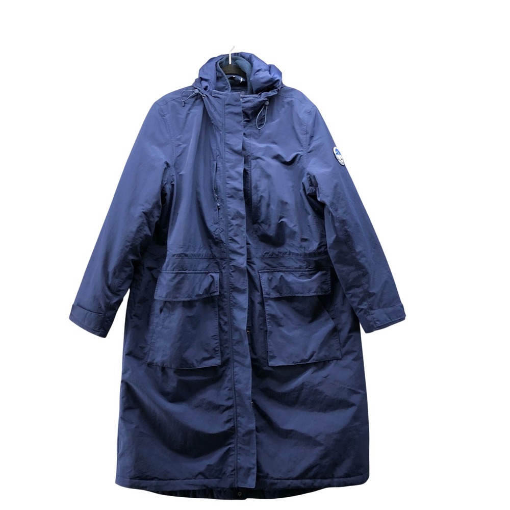 Lands End Squall Parka Jacket Womens XL 18 Navy Blue Lined Long Coat Hooded